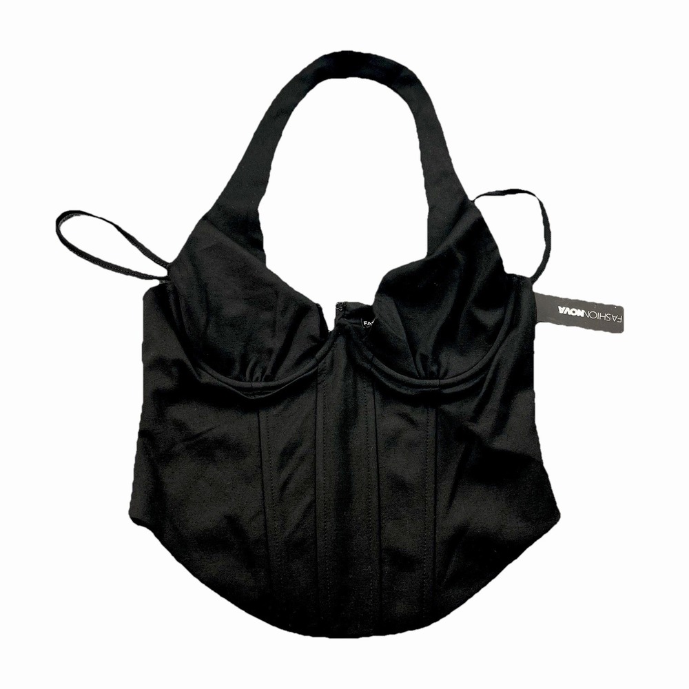 Fashion Nova No Rival Halter Corset Top Black XL Underwire Zip Front NWT